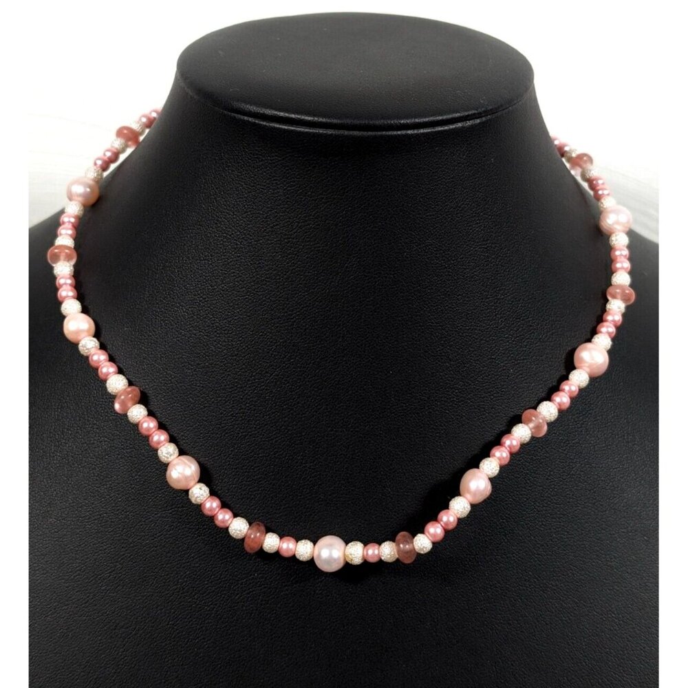 Pink Baroque Pearl Glass Beaded Classic‎ Necklace Boho Retro Toggle 16 inch